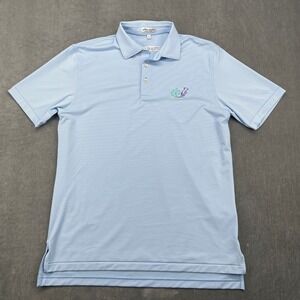 Peter Millar Mens Medium Blue Stripe Summer Comfort Golf Polo Shirt Shamrock